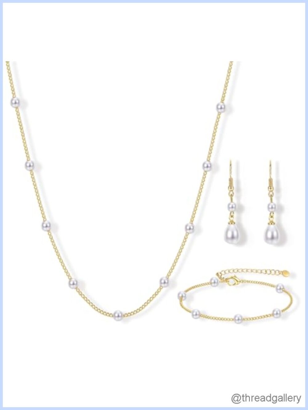 16K Gold Plated Simulated Pearl Jewelry Set Necklace Earrings Bracelet